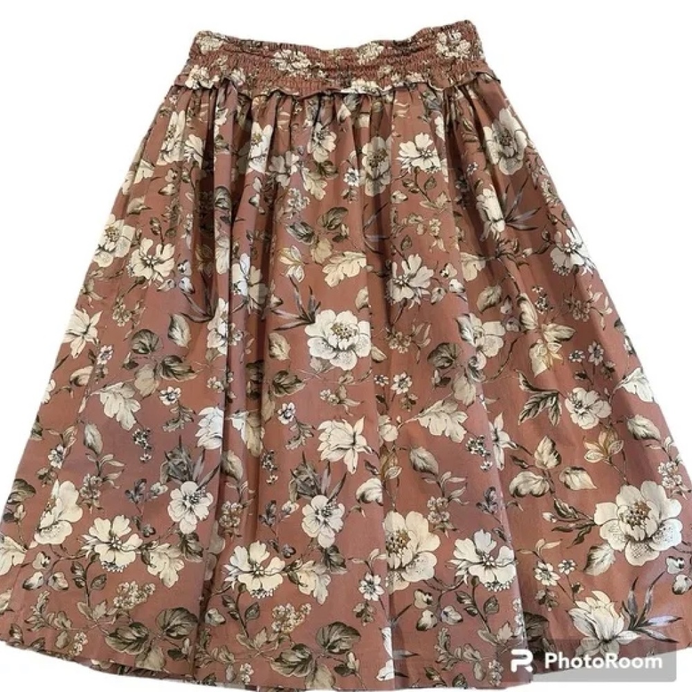 Antonio Melani Skirt Daren Mauve Floral Smocked Waist Size Large Cottagecore